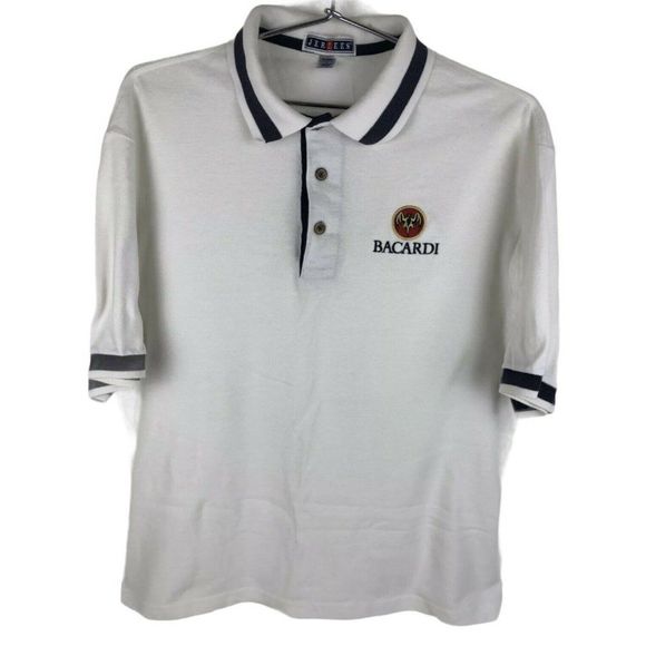 BACARDI JERZEES Mens POLO SHIRT WHITE Blue Accents - Picture 1 of 12